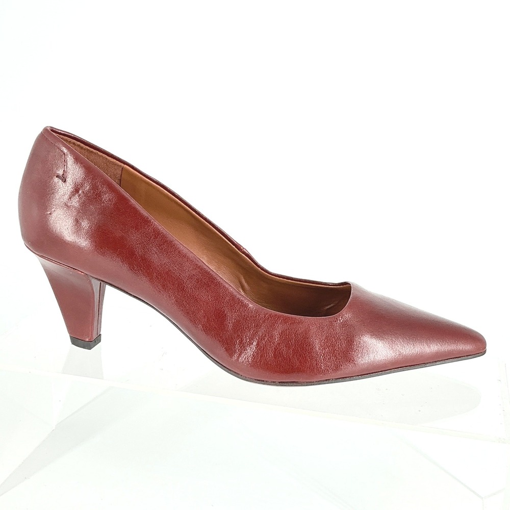 Franco Sarto Size 8 Burgundy Leather Pointed Toe Kitten Heel Pumps Astra